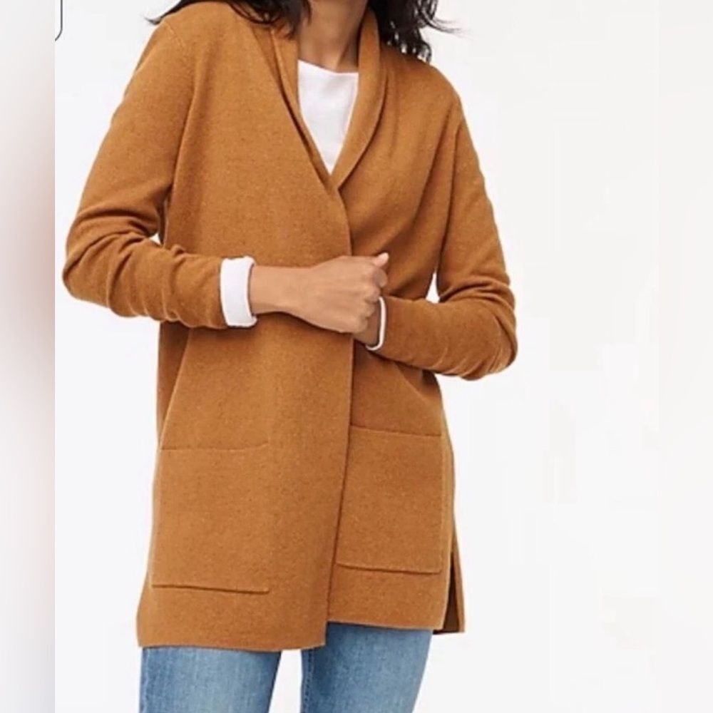 J. Crew Chelsea Sweater Blazer Hybrid Camel Brown Open-Front Cardigan Size XS - Picture 2 of 8